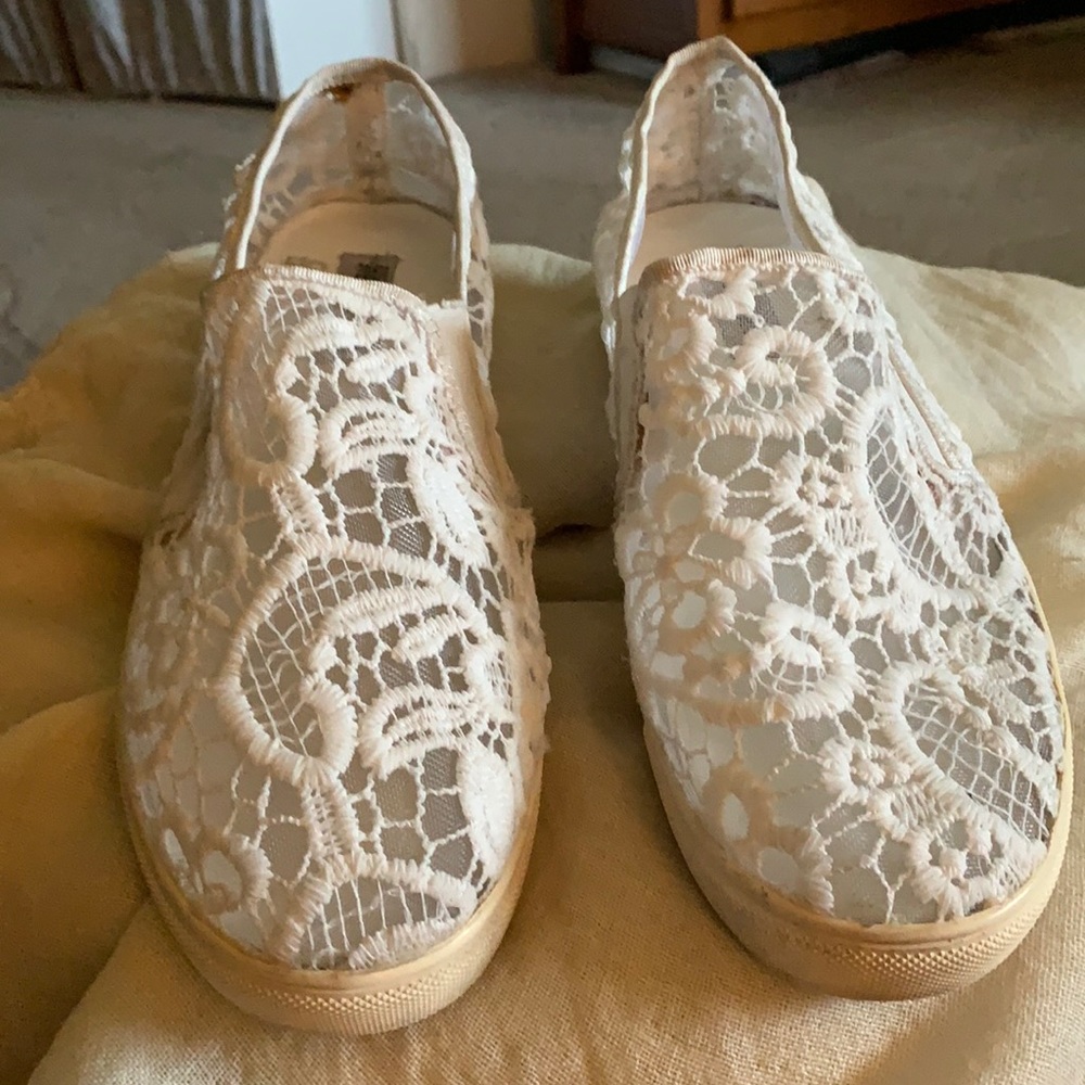 Steve Madden white lace slip ins.